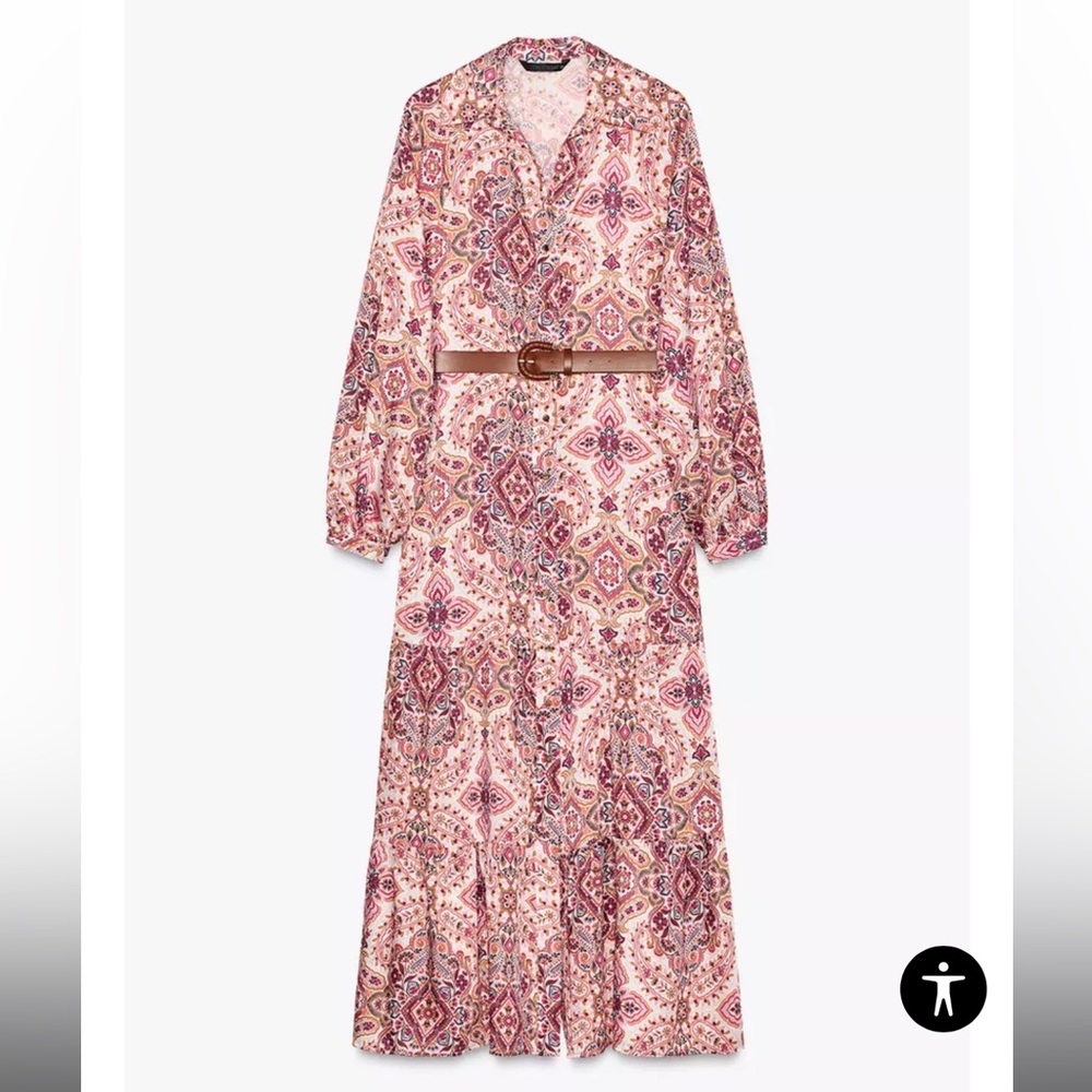 Zara belted printed midi dress XS NWT